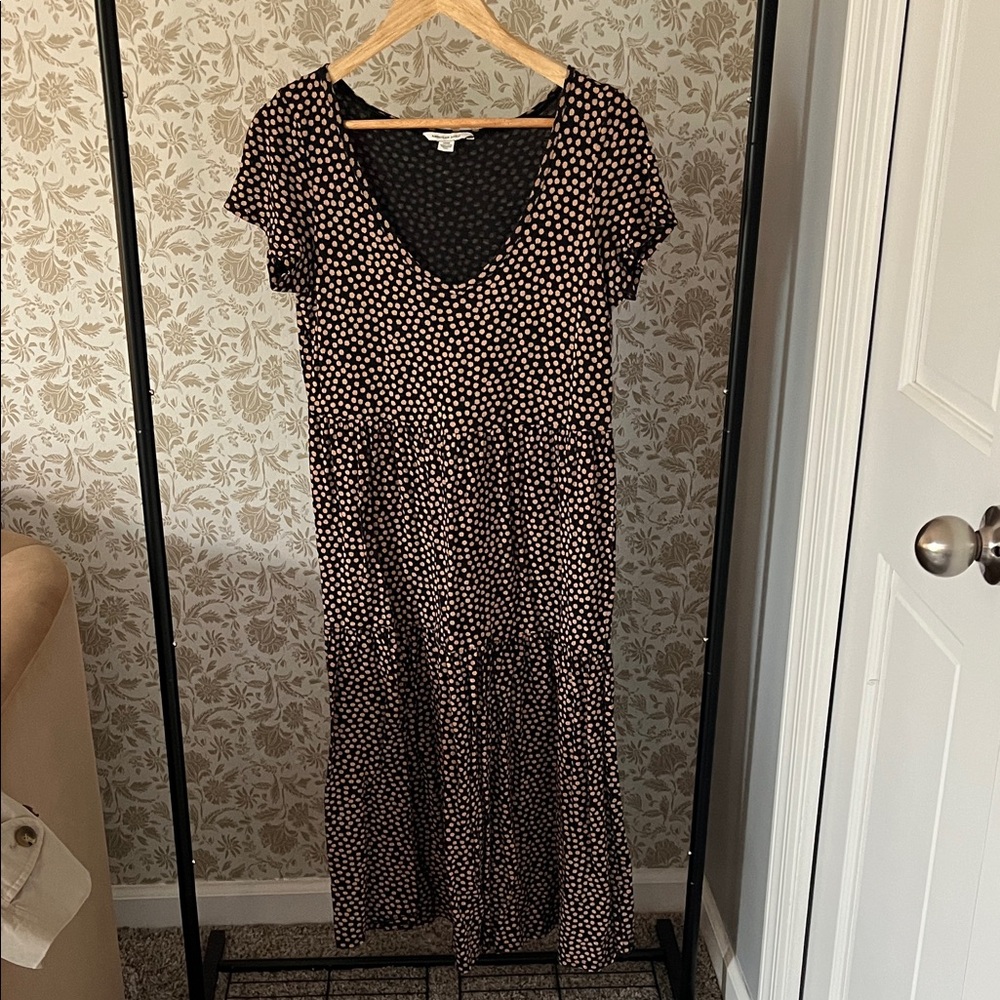 American Eagle Outfitters Black Maxi Dress with Pink Floral Print